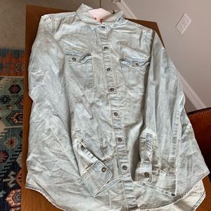 Distressed Denim Button Down